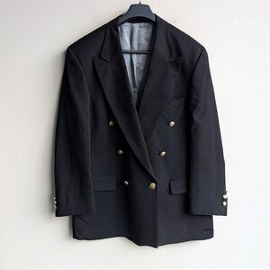 Bachrach 100% Pure Virgin Wool Black Double-Breasted Blazer Suit Jacket